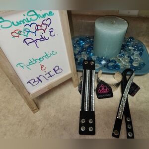 (3) Paparazzi Bracelets, BLACK & RHINESTONES + BLACK WRAP + SILVER CUFF, NEW